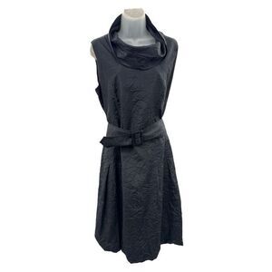 Yuvita Black Sleeveless Dress Belt Cowl Neck Crinkle Crepe Size 6 Langenlook